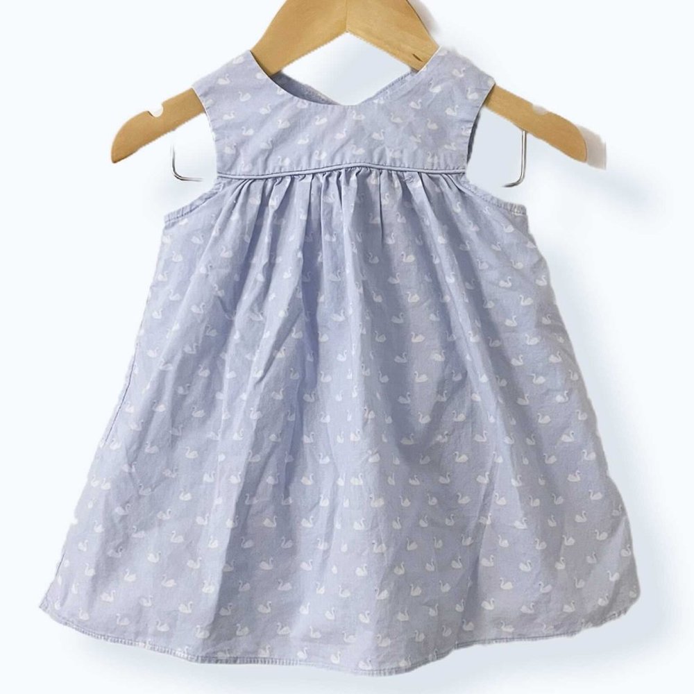 Jacadi Blue Floral Cotton Swan Dress & Bloomers